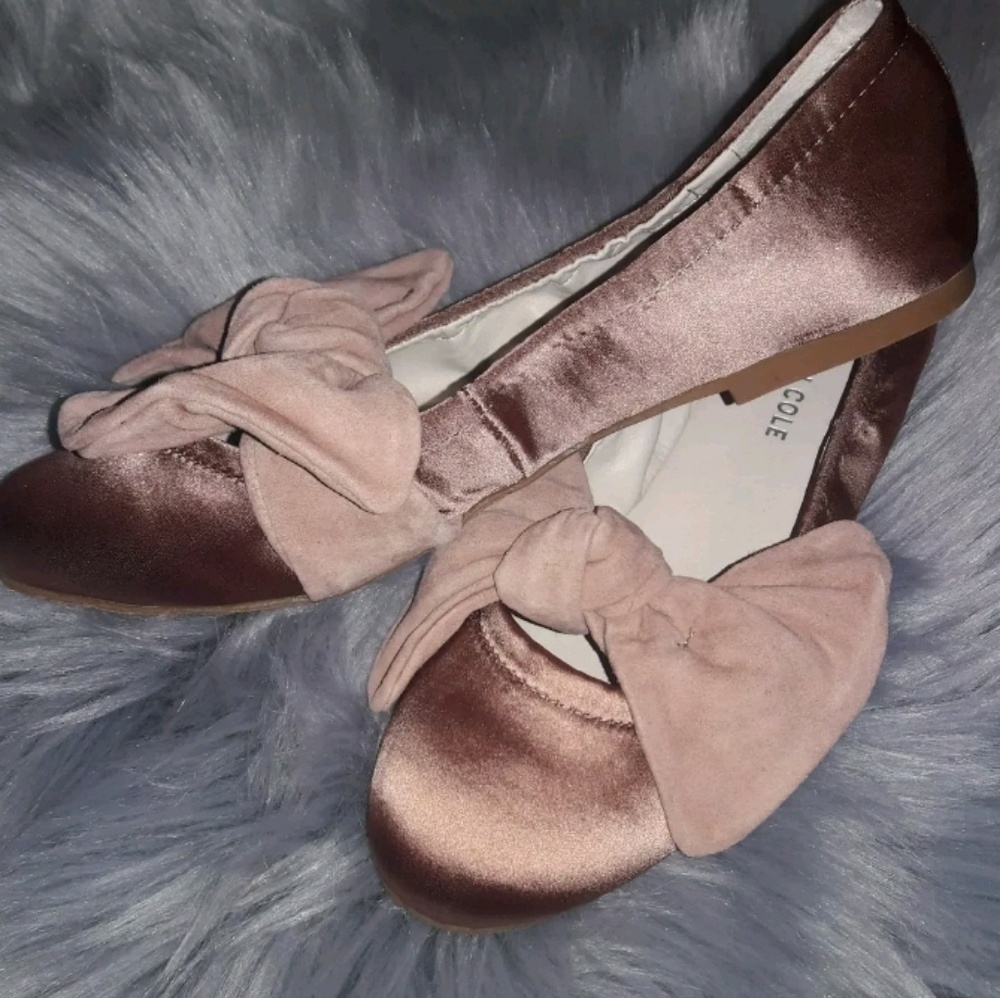 Rose Gold Bow Ballerina Flats